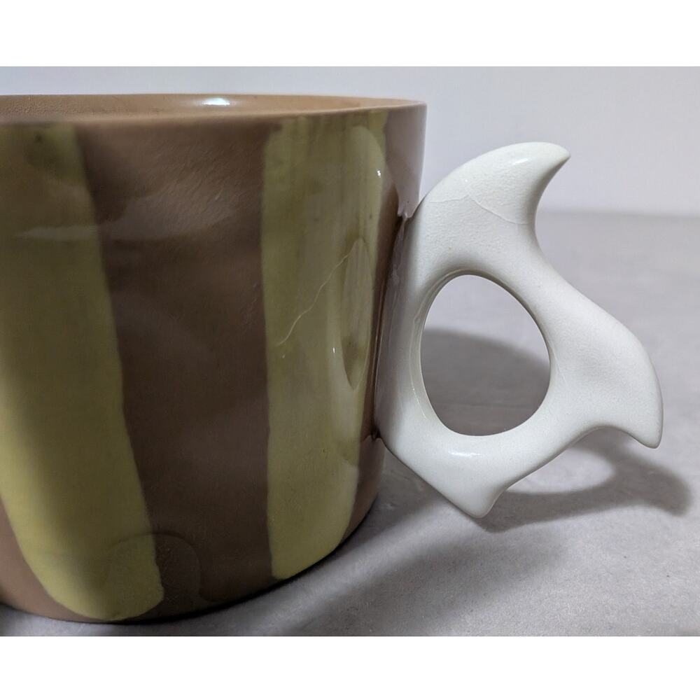 John Quick Penland 2024 Brown & Green Striped Unique Art Pottery Mugs Set Of 2 - Picture 6 of 15